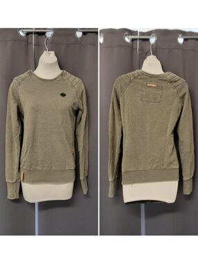 Naketano Sweatshirt Green Brave New Word Moto Shoulder Pullover Small